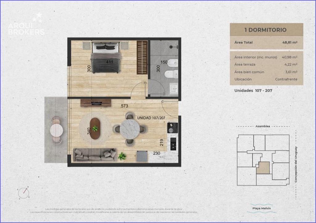 Apartamento de un dormitorio en venta en Malvín - 207