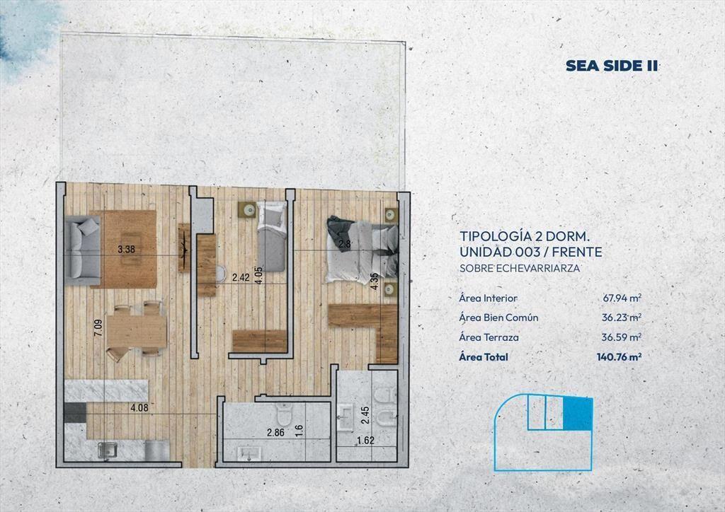 Venta Apartamento 2 Dormitorios en Pocitos Nuevo