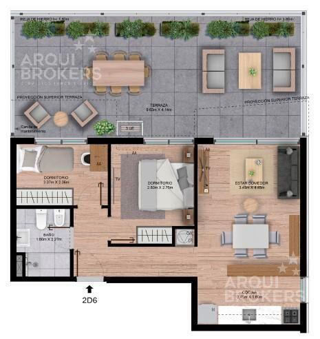 Venta de apartamento con renta de dos dormitorios en Tres C