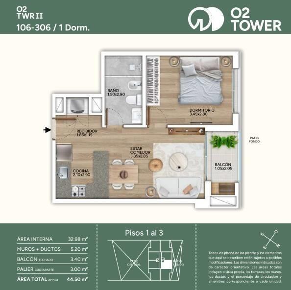Venta de Apartamento con 1 dormitorio con parillero en Parqu