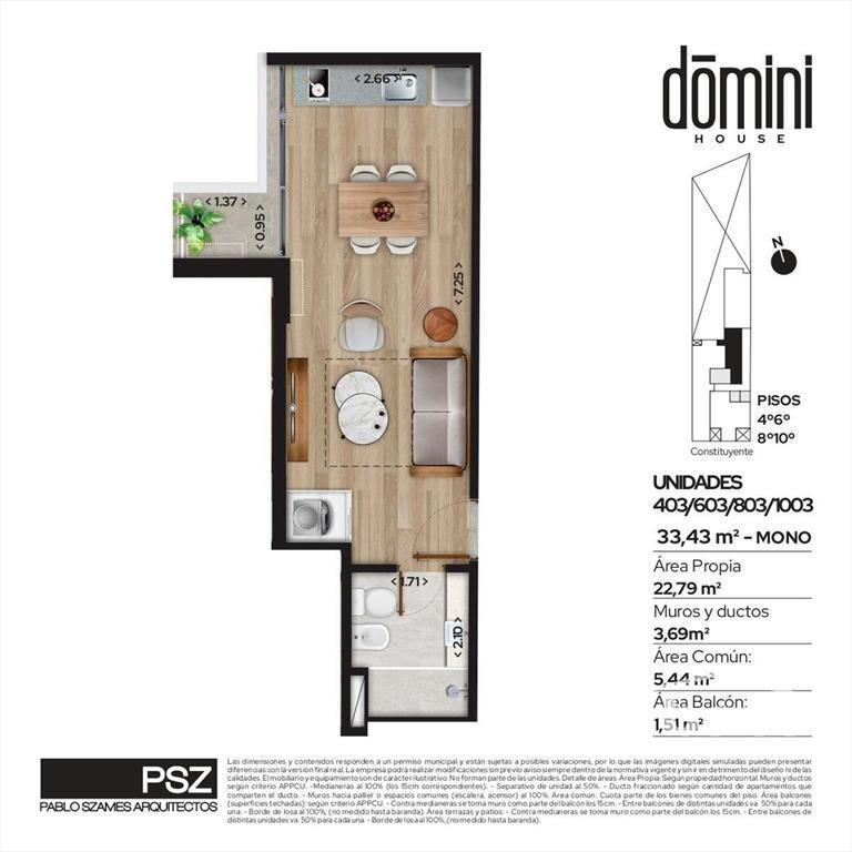 Venta Monoambiente piso alto en Cordón, Montevideo
