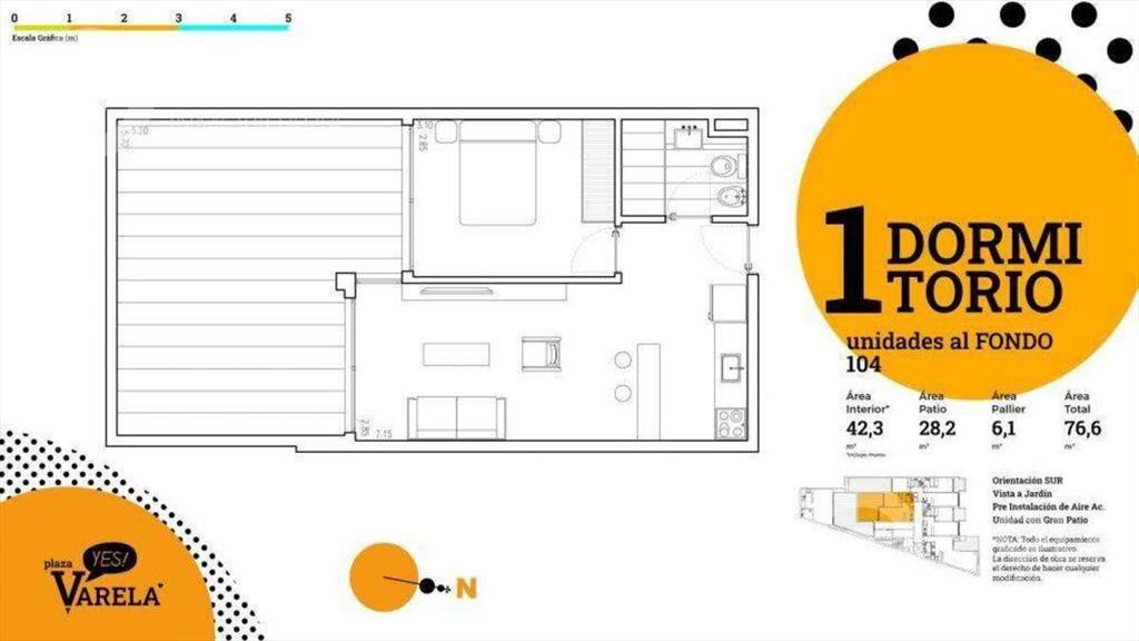 Venta de apartamento 1 dormitorio con patio en Pocitos