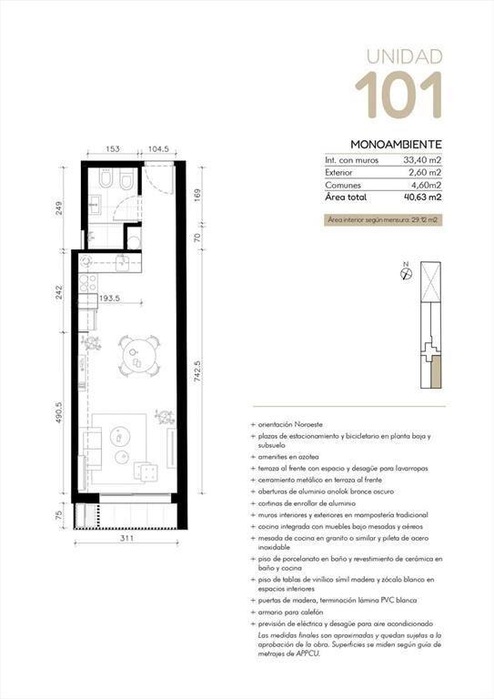 Venta Apartamento Monoambiente en Cordon Sur