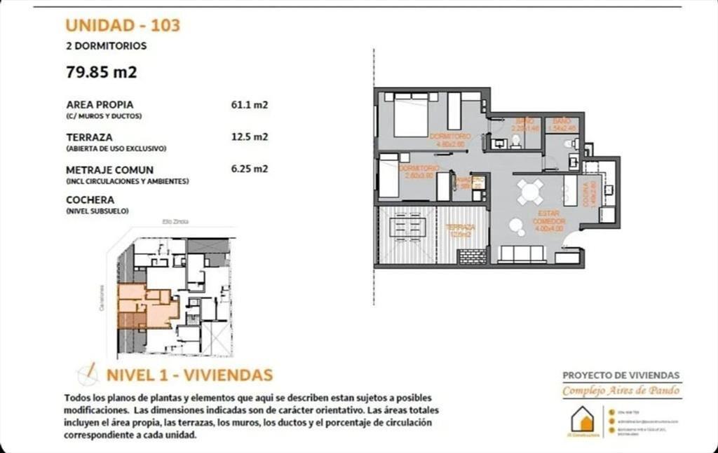Venta de Apartamento en Pando 2 Dormitorios.