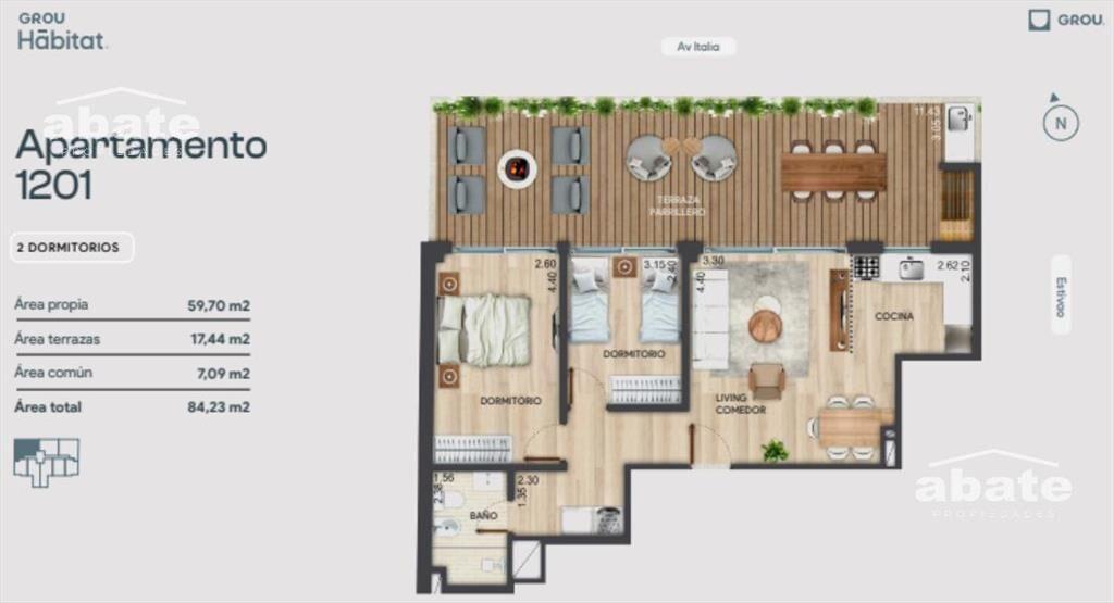 Penthouse con parrillero propio - apartamento 2 Dormitorios
