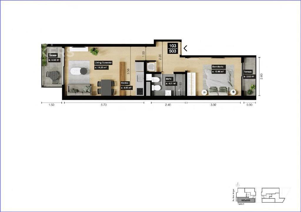Apartamento  de un dormitorio en venta en Tres Cruces - 303