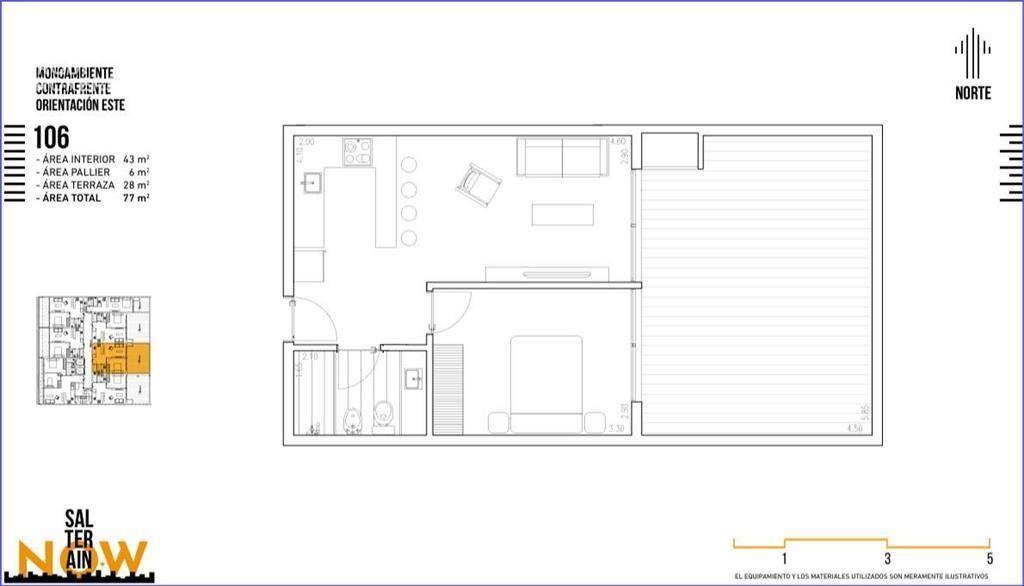 Apartamento de un dormitorio con patio en venta en Cordón -