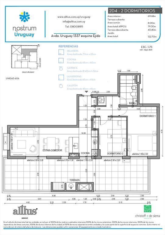 VENTA APTO 2 DORMITORIO CENTRO TERRAZA 43 M2