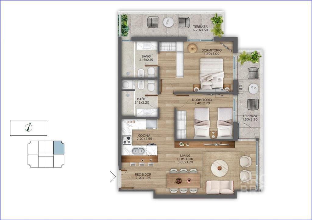 Apartamento de dos dormitorios en venta en Pocitos - 1307