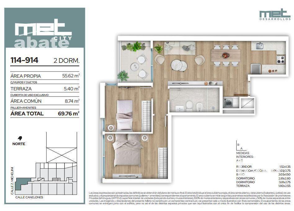 Venta Apartamento 2 dormitorios Barrio Sur