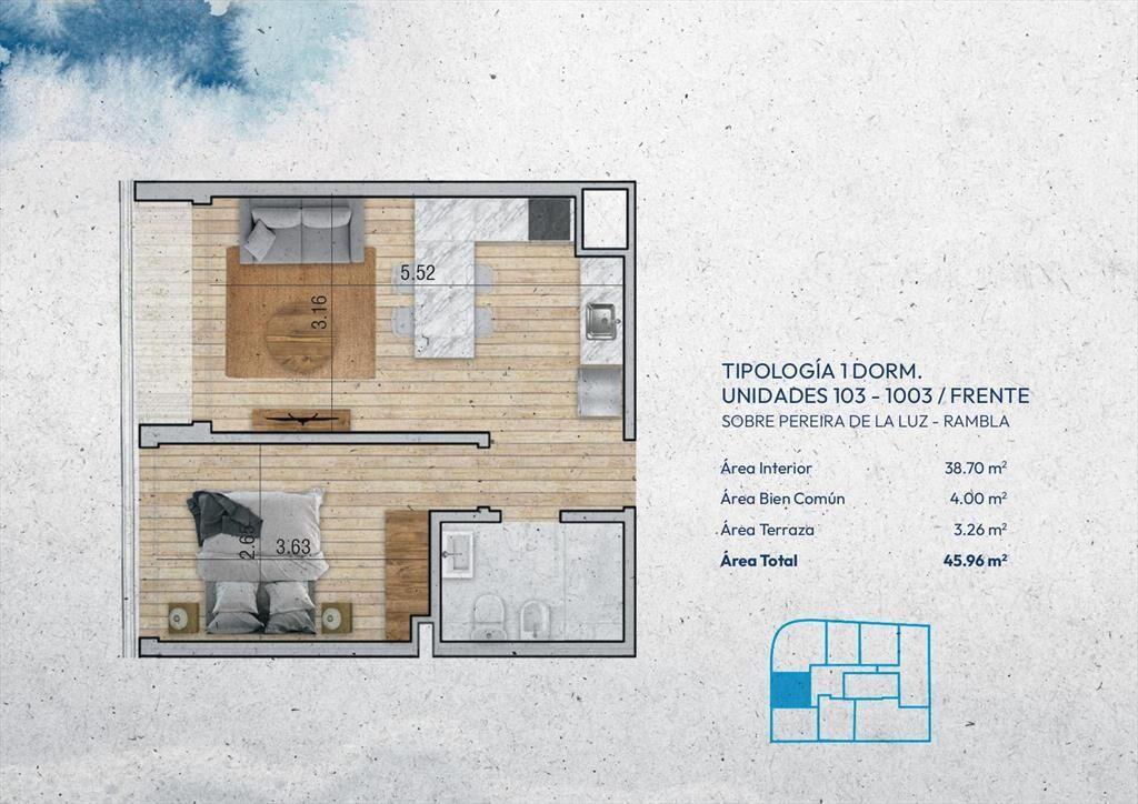 Venta Apartamento 1 Dormitorio en Pocitos Nuevo