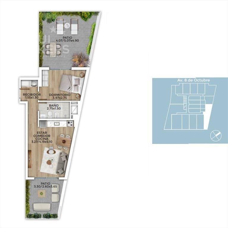 Apartamento de un dormitorio en venta cion renta en La Blan