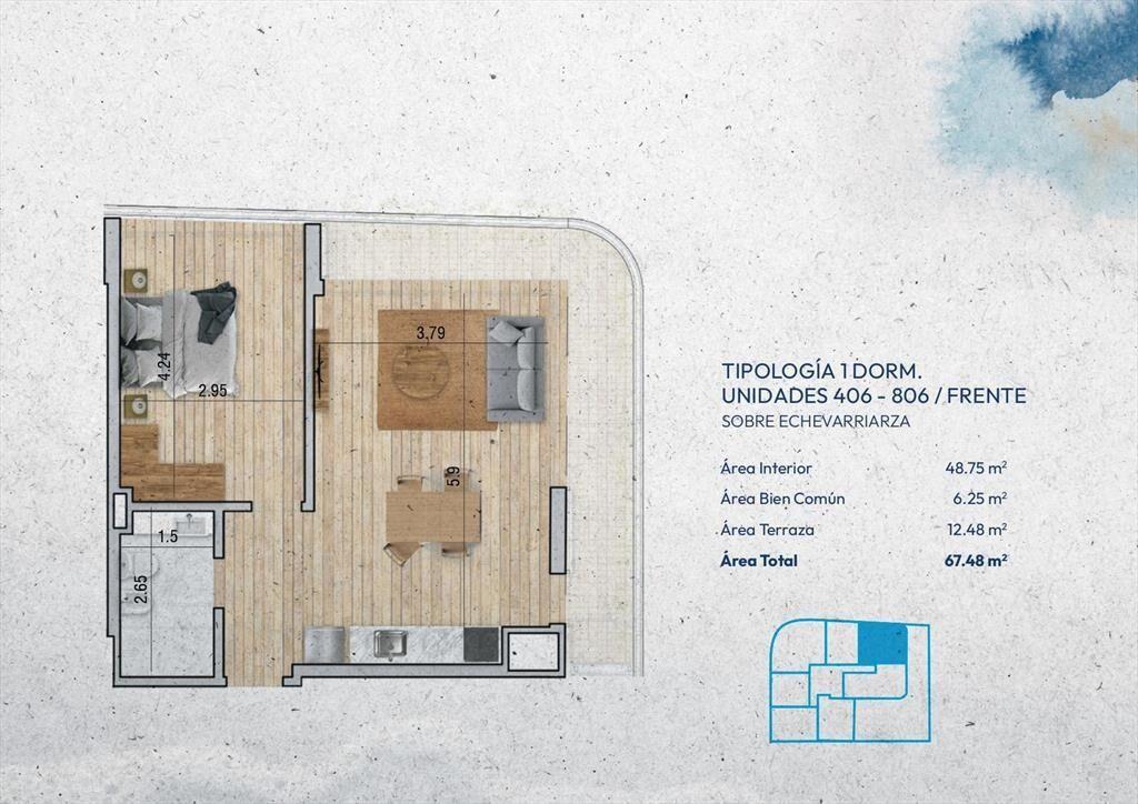 Venta Apartamento 1 Dormitorio en Pocitos Nuevo