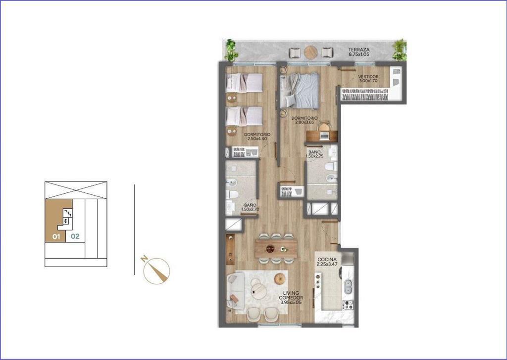 Apartamento de dos dormitorios en venta en Punta Carretas -