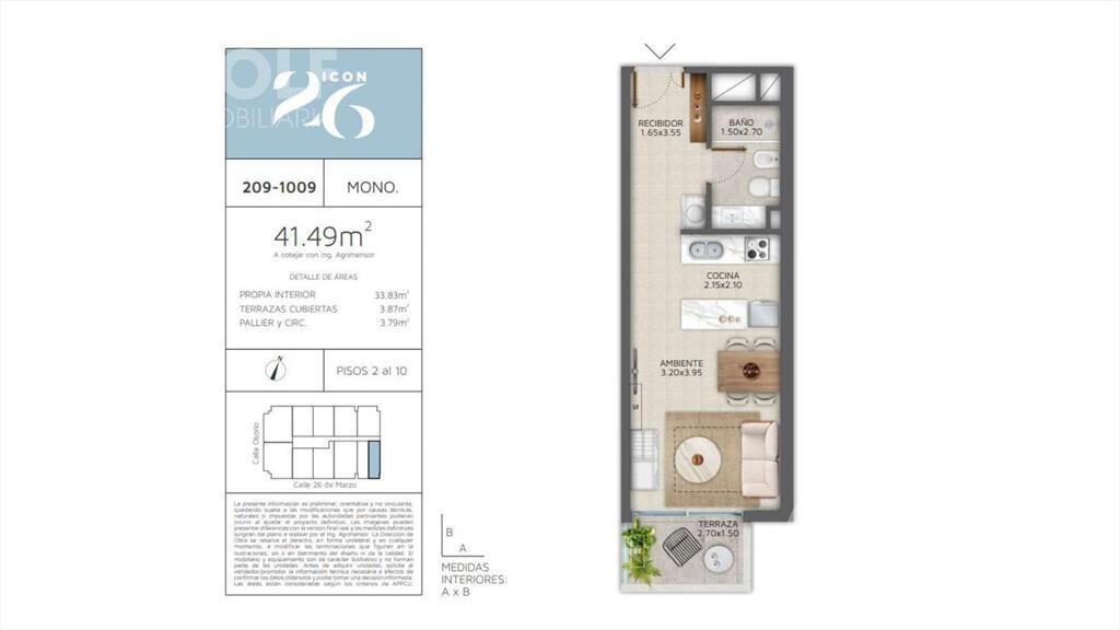 Apartamento Monoambiente con terraza en Pocitos