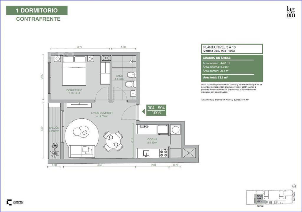 Apartamento de un dormitorio en venta en Cordón - 804