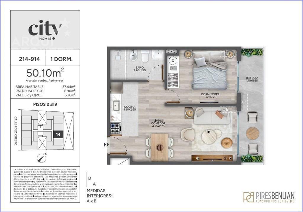 Apartamento de un dormitorio en venta en Cordón - 914