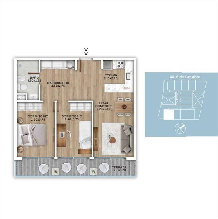 Apartamento de dos dormitorios en venta con renta en La Bla
