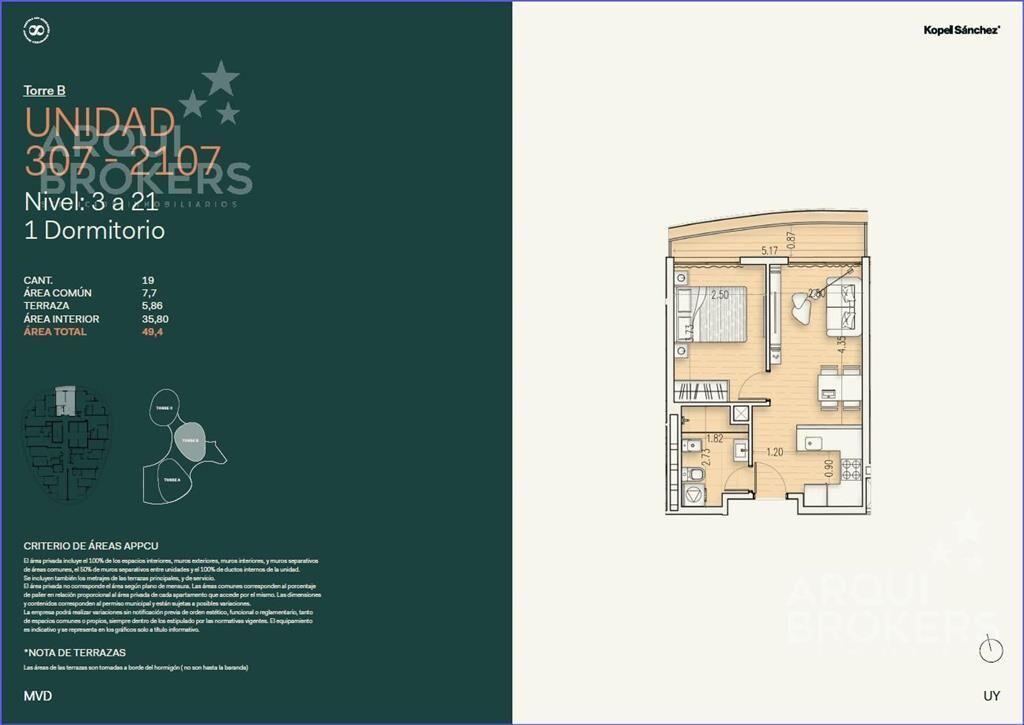Apartamento de un dormitorio en venta en Buceo - 1807B