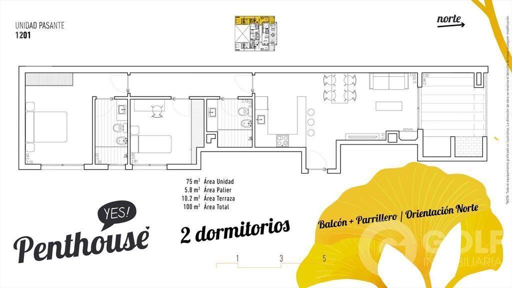Penthouse 2 Dormitorios con Balcón y Parrillero en Parque R