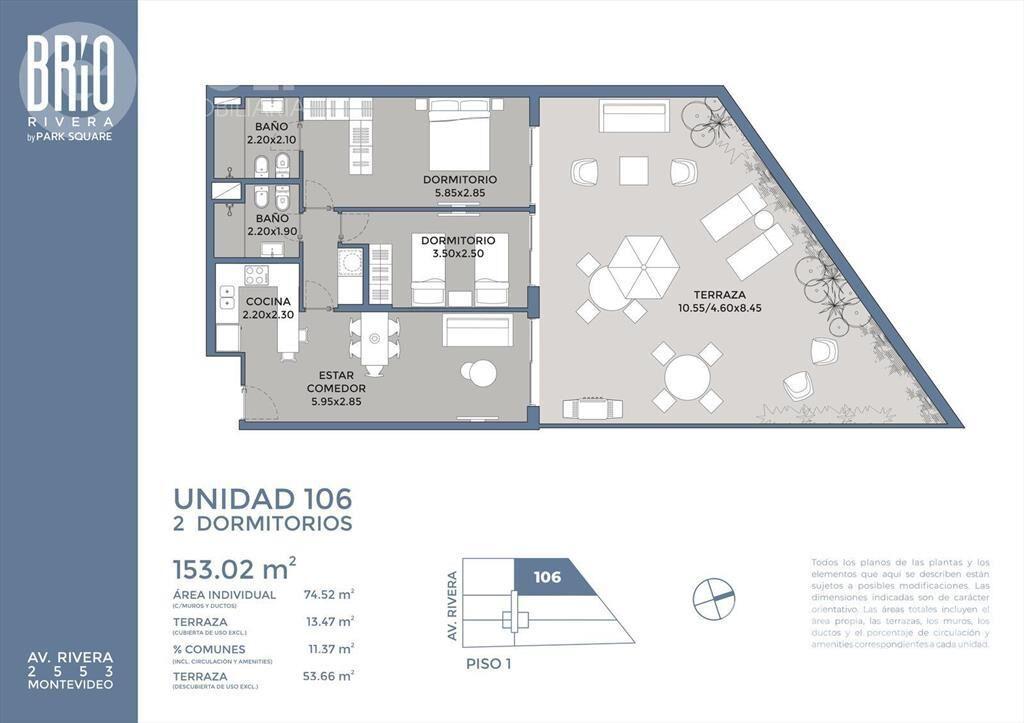 Venta de apartamento de 2 dormitorios con terraza en Pocito