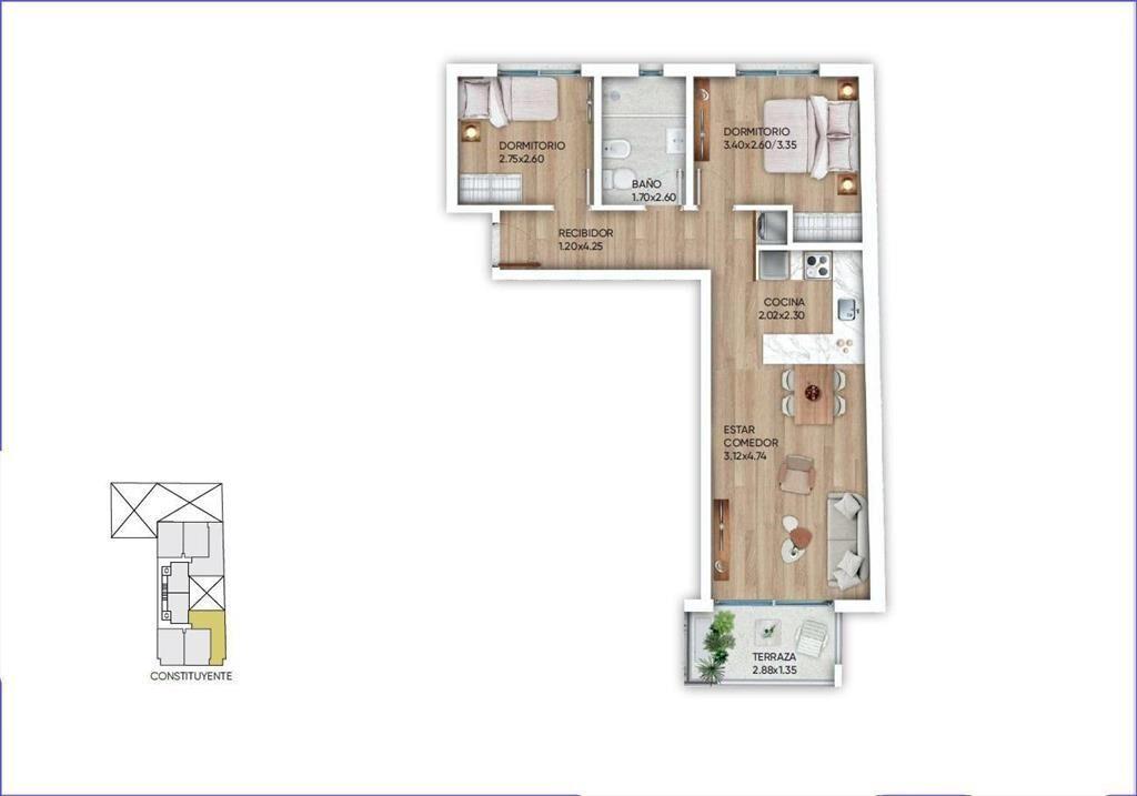 Venta apartamento dos dormitorios en Cordón - 906