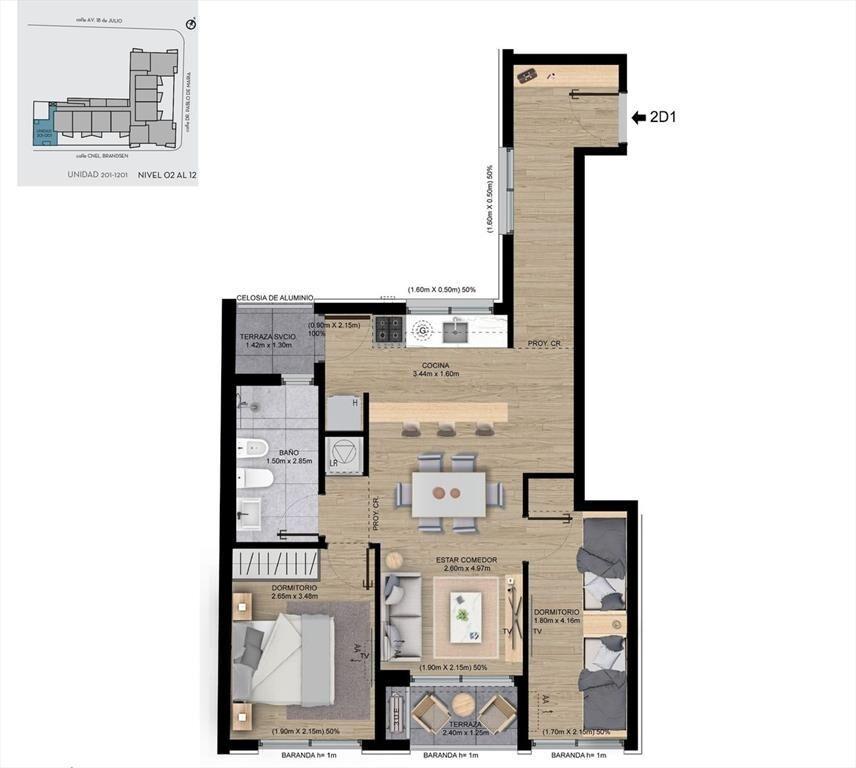 VENTA APTO 2 DORMITORIOS CORDÓN A ESTRENAR TERRAZA