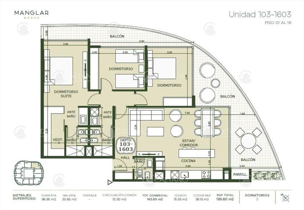 Apartamento de 3 dormitorios en venta, Playa del