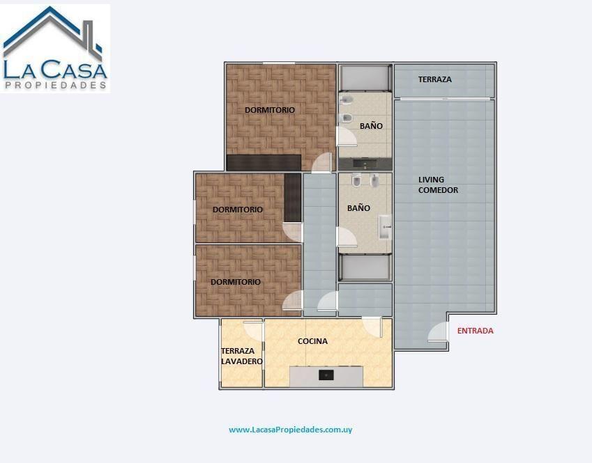 Venta de Apartamento de 3 dormitorios y dos baños en Parque