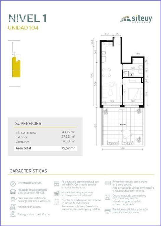 Apartamento de un dormitorio con patio en venta en Cordón S