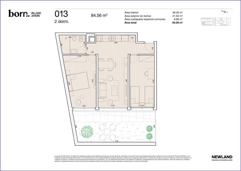 Apartamento de dos dormitorios con patio en venta en La Bla