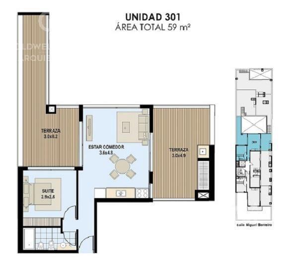 Apartamento de 1 dormitorio en venta con renta en Pocitos c