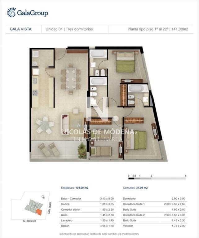 Comodo Apartamento de 3 dormitorios en venta en Gala Vista
