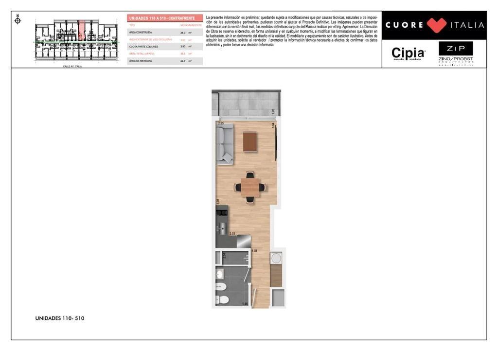 Venta de apartamento monoambiente con balcón en Cuore Italia