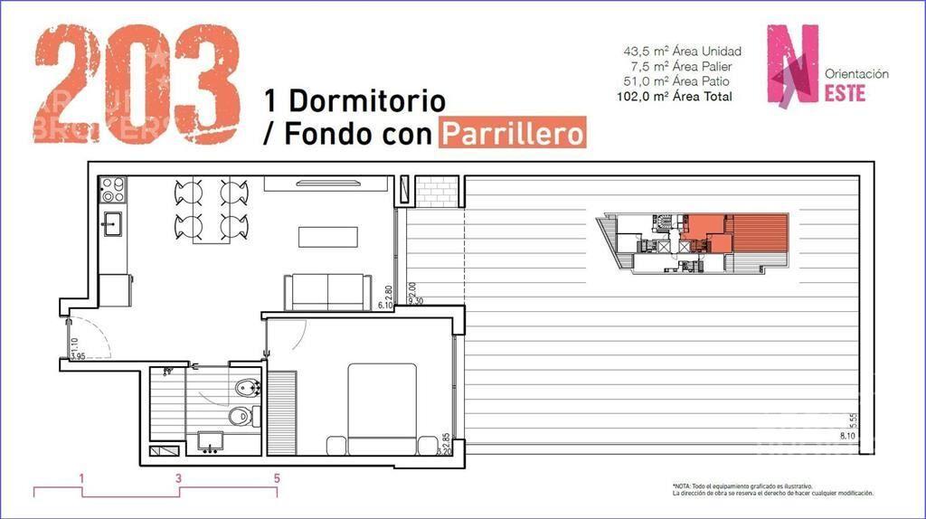 Apartamento de un dormitorio con patio en venta en Parque R