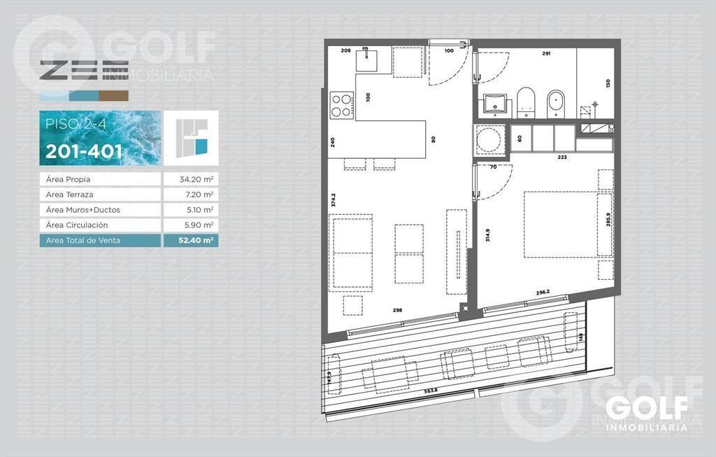 Venta de apartamento de 1 dormitorio con terraza en rambla