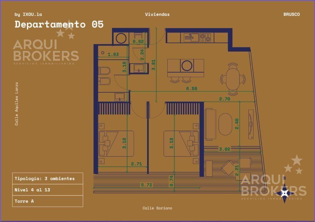Apartamento de 2 dormitorios en venta en Centro - 505A