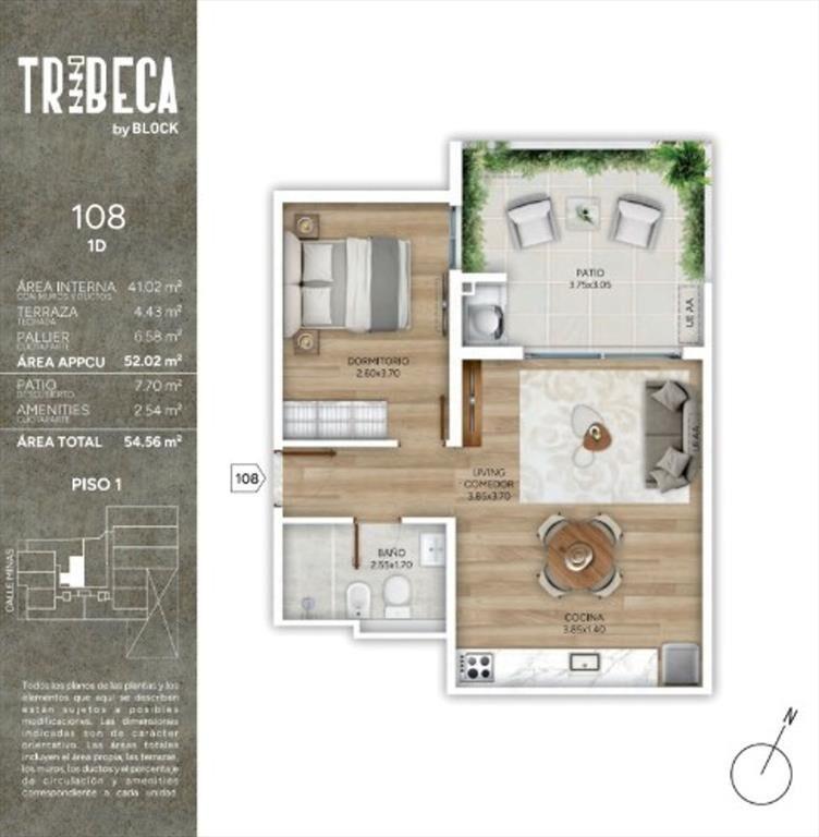 Venta 1 dormitorio con patio en pozo