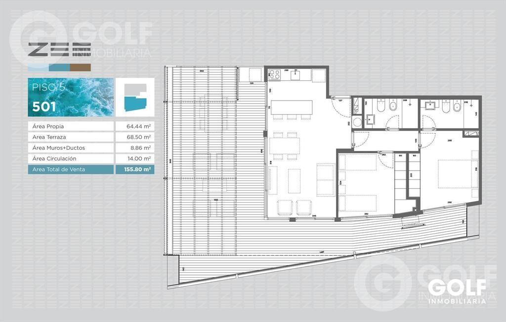 Venta de apartamento de 2 dormitorios con terraza en rambla