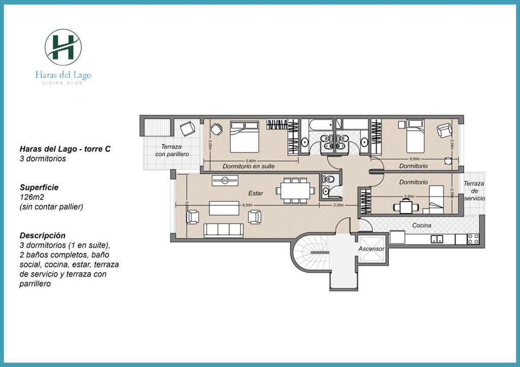Apartamento de tres dormitorios en venta en Haras del Lago