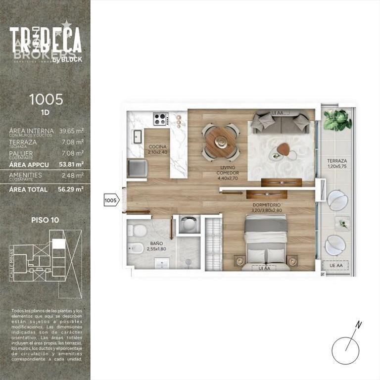 Apartamento de un dormitorio en venta en Cordón Sur - 1005