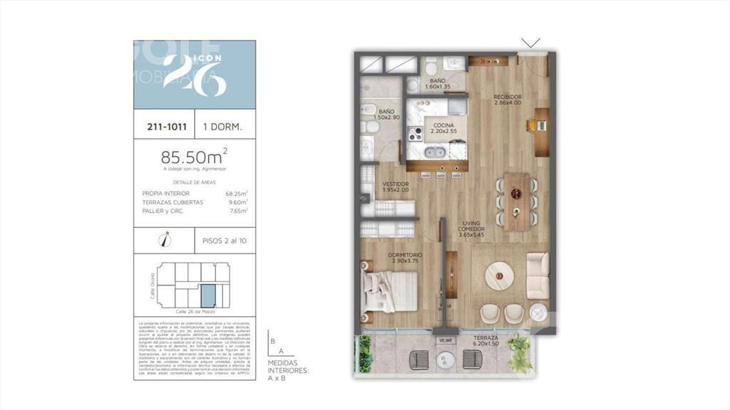 Venta apartamento de 1 dormitorio con terraza en Pocitos