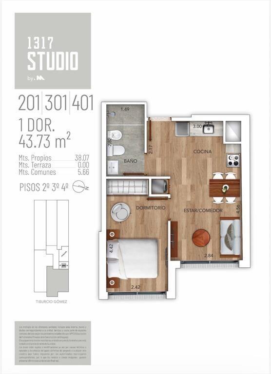 Venta apartamento Pocitos 1 dormitorio a estrenar