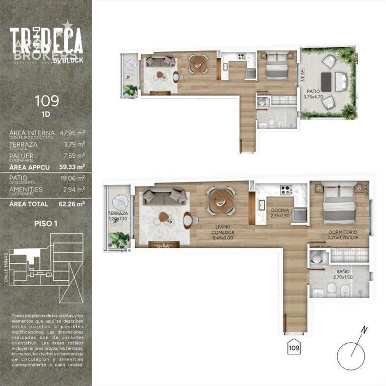 Apartamento de un dormitorio con patio en venta en Cordón S