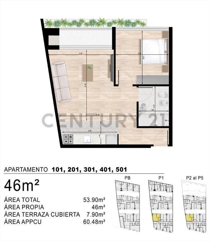 Apartamento a Estrenar/1 Dormitorio/Prox.Bv.Artigas/3 Cru...