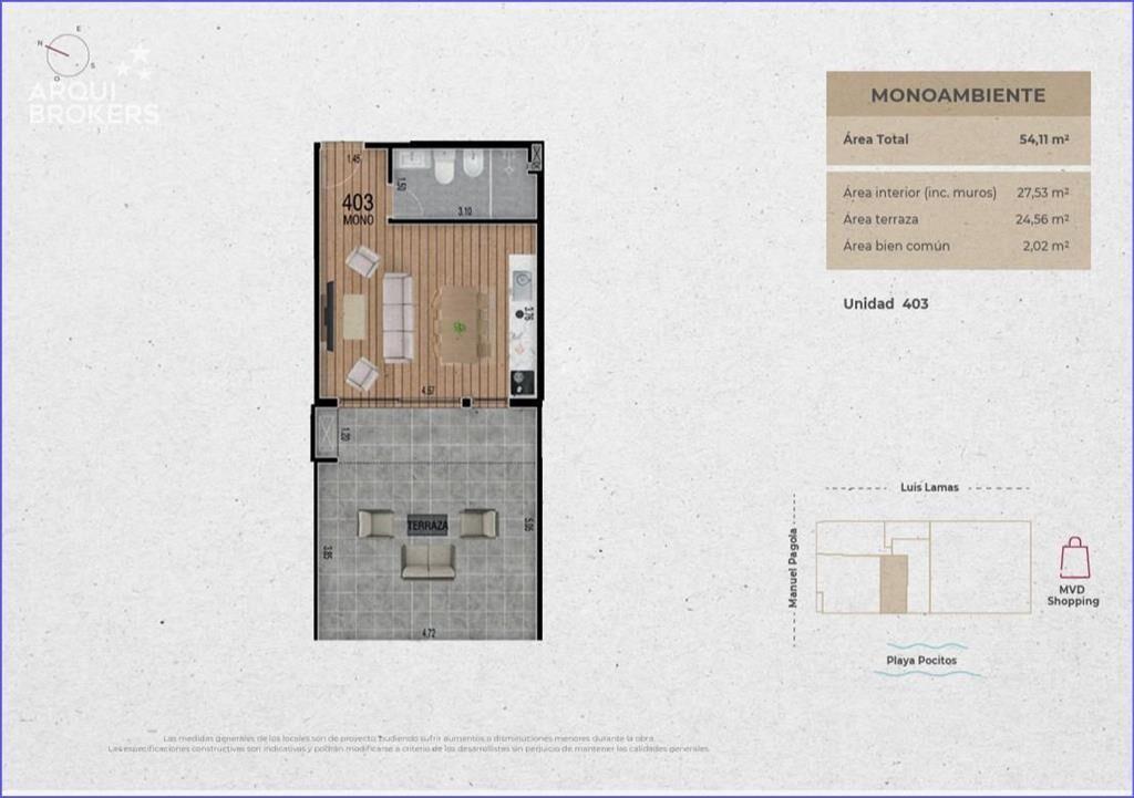 Apartamento monoambiente en venta en Pocitos - 403