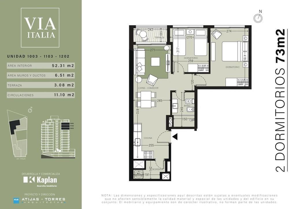 Venta de apartamento de 2 dormitorios en Vía Italia, Parque