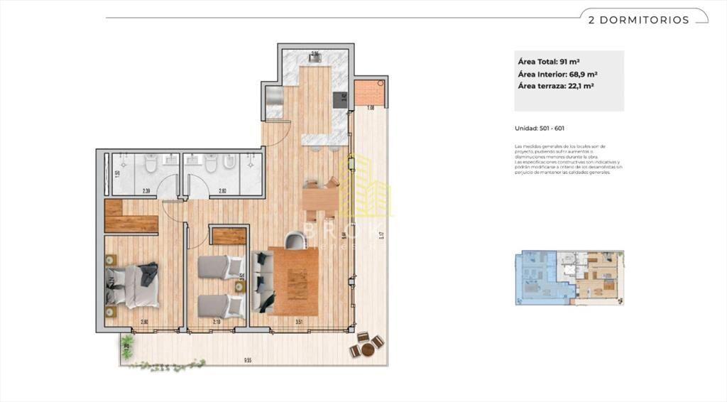 Venta de apartamento de 2 dormitorios en en