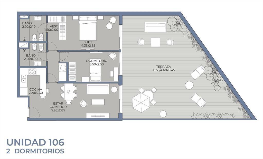 VENTA DE APARTAMENTO 2 DORM.POCITOS EN BRÍO RIVERA