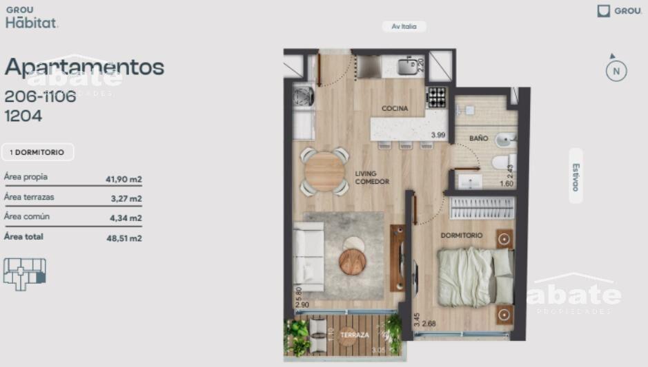 Apartamento 1 dormitorio con Terraza A ESTRENAR en Parque B